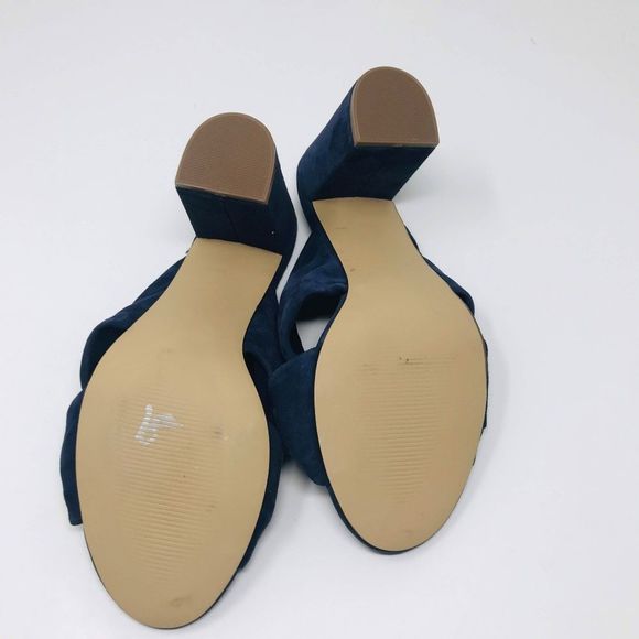 GAP Blue Suede Peep Toe Knotted Mules - Picture 5 of 6